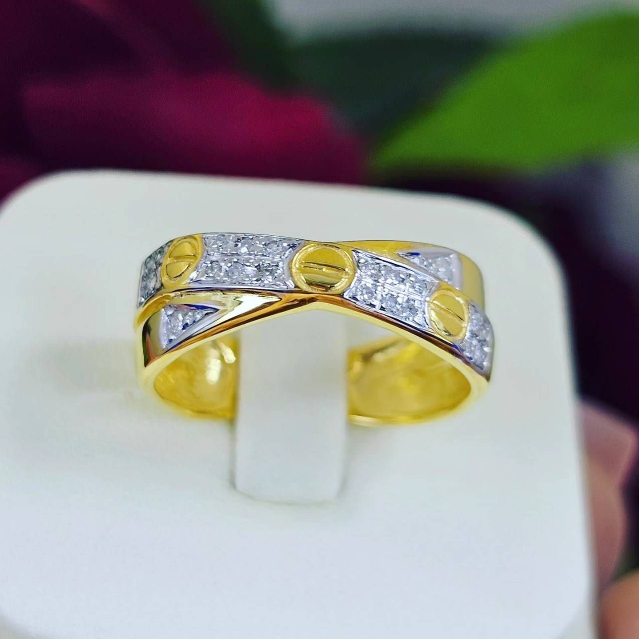 พร้อมส่งและสั่งผลิตแหวนเพชรแท้น็อต แหวนแต่งงาน แหวนหมั้น ใส่เที่ยว ออกงาน แหวนทองคำ 9K เพชรกุหลาบแท้ 0.12 กะรัต 22 เม็ด ราคาถูกมาก ส่งฟรี