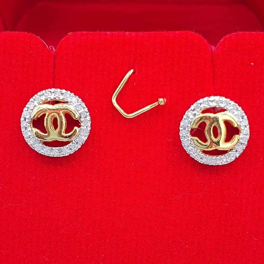 พร้อมส่งและสั่งผลิตต่างหูเพชรแท้CCล้อมเพชรดูแพงมากๆๆ แต่งงาน หมั้น ใส่เที่ยว ออกงาน ทองคำ 9K เพชรกุหลาบแท้ 0.16 กะรัต 40 เม็ด ราคาถูกมาก ส่งฟรี