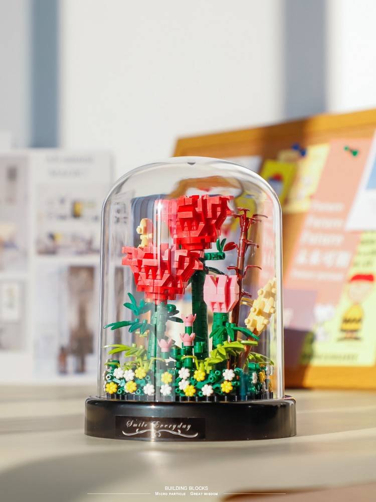 เลโก้นาโน Red Rose and Display Box(ต้นกุหลาบแดงพร้อมโคมครอบ) Size Jumbo