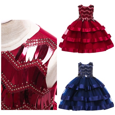 ชุดออกงานเด็ก เดรสระบายชั้น แต่งขนนก