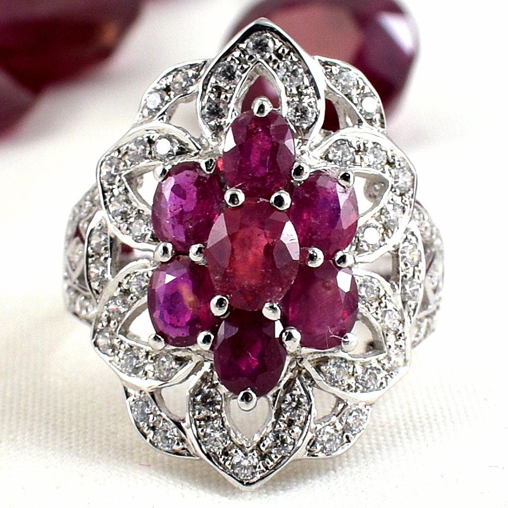 แหวนเงินแท้ราคาถูกชุบทองคำขาว ทับทิมแท้ 3.15 กะรัต เพชรCZ 0.56 กะรัต งานประณีตสวยงาม สั่งผลิตค่ะ