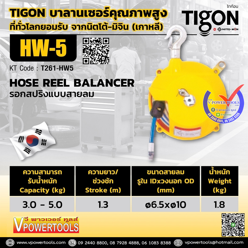 TIGON รอกสปริงแบบสายลม HOSE REEL BALANCER รุ่น HW (ไทกอน จาก นิตโต้-มิจิน) ⬇️⤵️สินค้ามีตัวเลือก