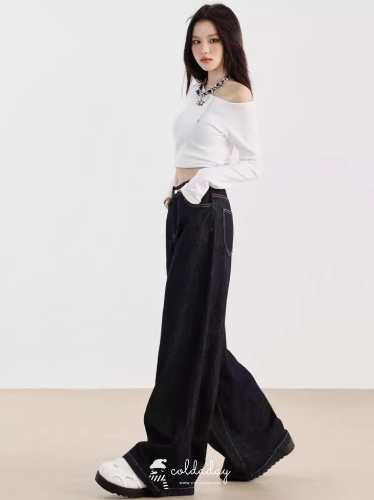 กางเกงยีนส์กันหนาว Warm Wide-Leg denim / S-XL