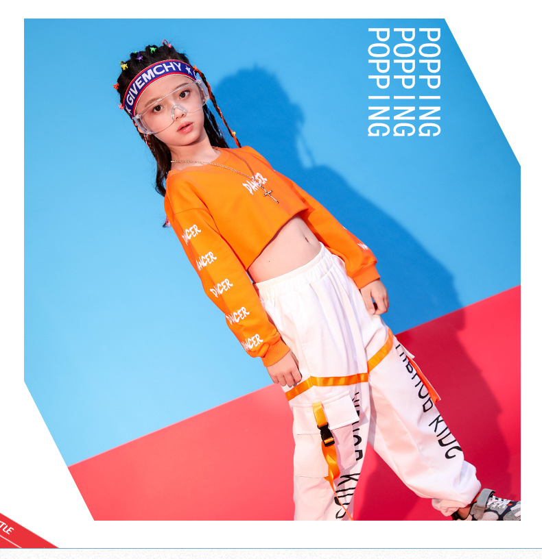 ชุดเต้น ชุดแดนซ์ เสื้อแขนยาวสีส้ม+กางเกงขายาว