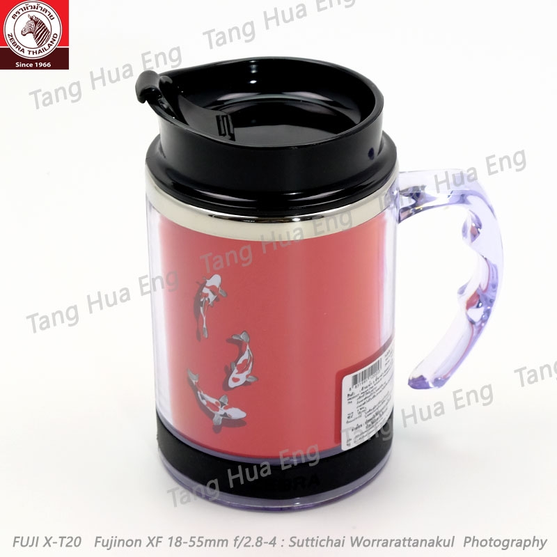 zebra ถ้วยน้ำ 2 ชั้น Smart II + ฝา สี Oriental Red/Blue ตราหัวม้าลาย