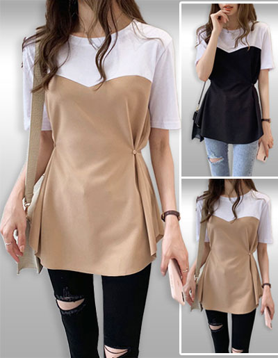 เสื้อแฟชั่นคอกลมสไตล์เกาหลี มี 2สี รหัส2185