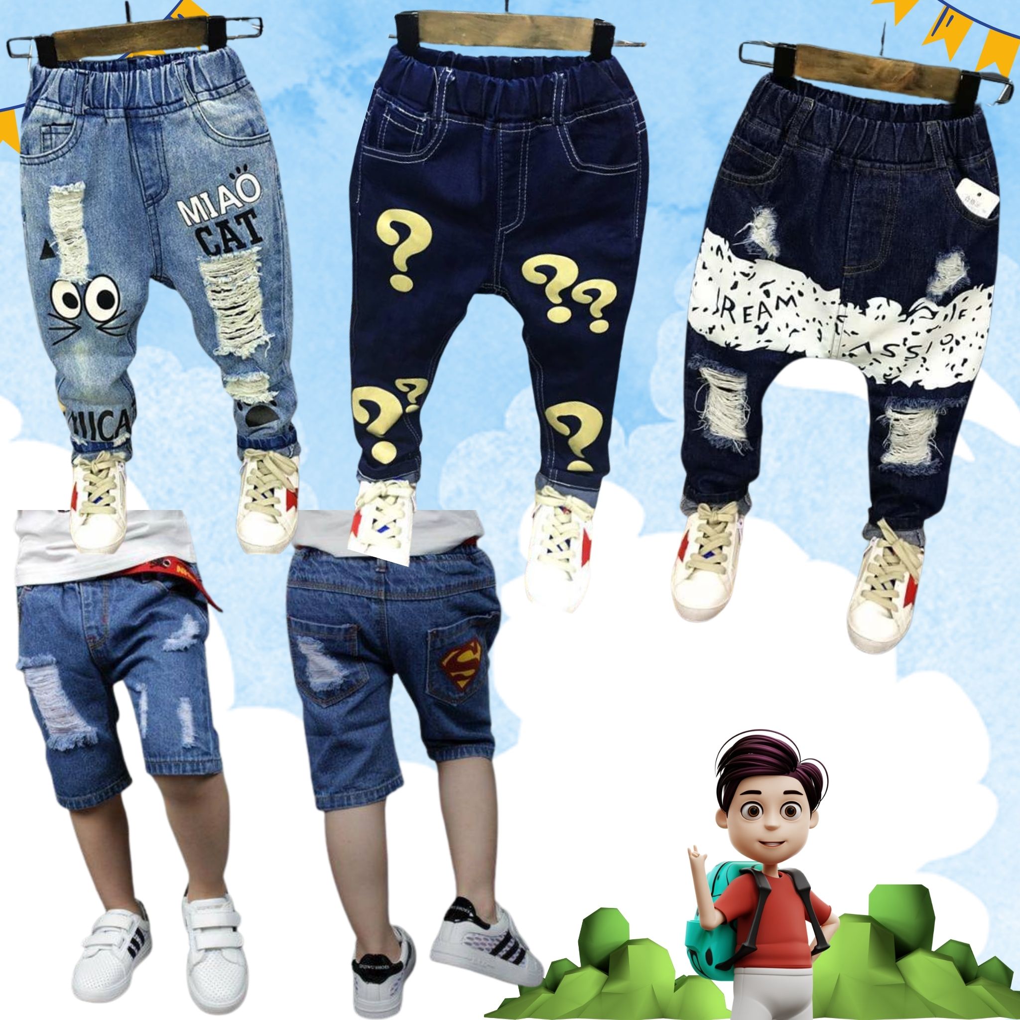 สินค้าพร้อมส่ง กางเกงยีนส์ เด็กชาย ขาสั้นขายาว