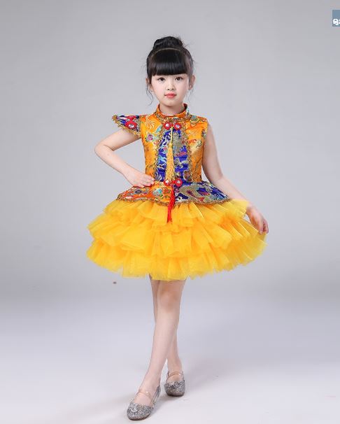 พร้อมส่ง ชุดจีน กี่เพ้า แขนสั้น กระโปรงพองฟู ชุดประกวดจีน