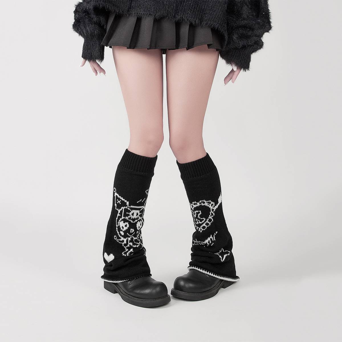 ถุงเท้า Y2K แบบยาว ปลอกขา สไตล์เกาหลีแบบไม่สวมเท้า ใส่แบบยาวหรือแบบย่น เด็กโต - ผู้ใหญ่