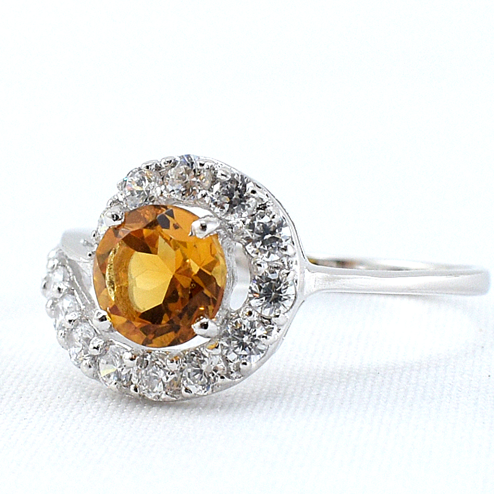 แหวนเงินแท้ราคาถูกชุบทองคำขาว ซิทรินแท้ 0.80 กะรัต เพชรCZ 0.48 กะรัต งานประณีตสวยงาม สั่งผลิตค่ะ