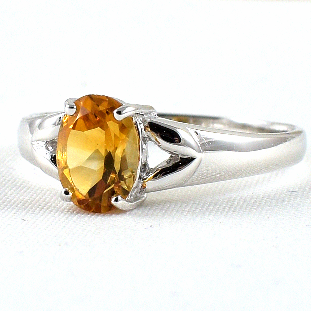 แหวนเงินแท้ราคาถูกชุบทองคำขาว ซิทรินแท้ 1.25 กะรัต งานประณีตสวยงาม สั่งผลิตค่ะ