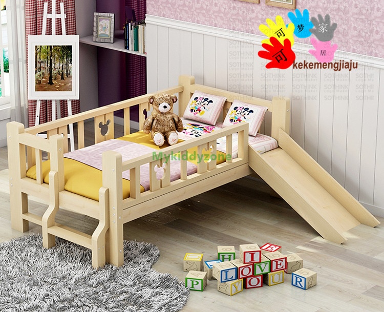 เตียงนอนไม้ เตียงเดี่ยวสำหรับเด็ก แบบมีสไลด์เดอร์ TP21007 (WDK7S)