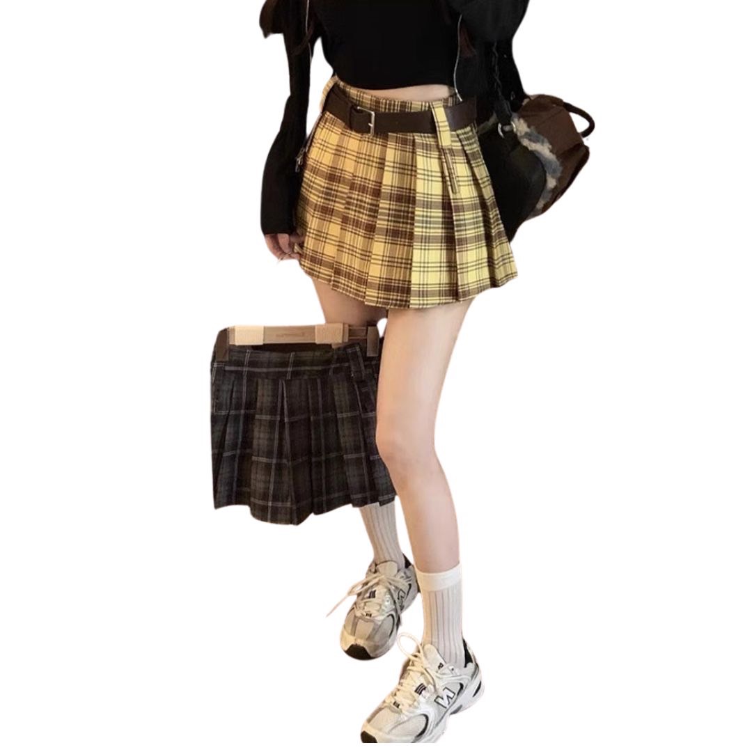 พร้อมส่ง กระโปรง เด็กผู้หญิง อัดพีชสั้นไม่รวมเข็มขัด