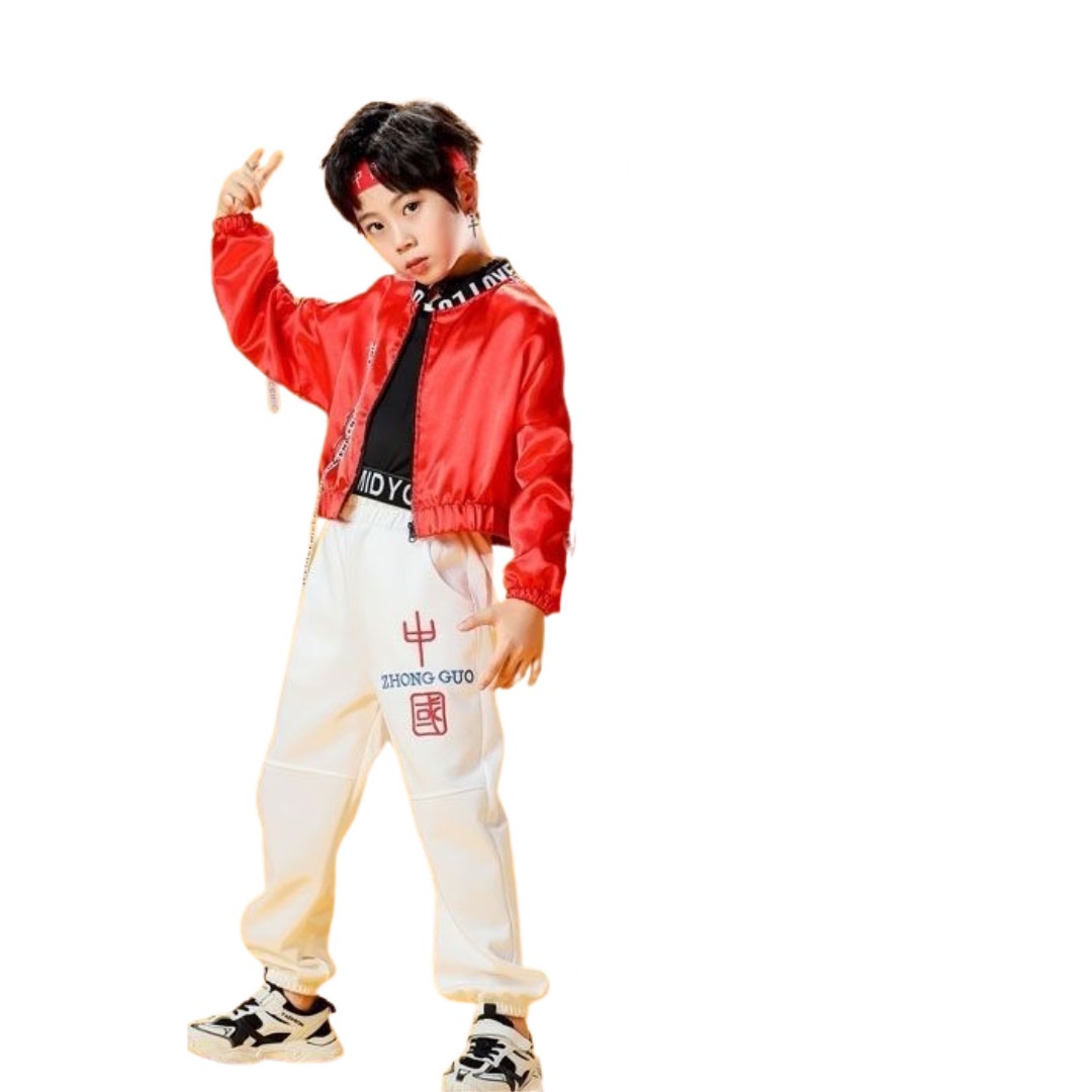 ชุดเต้น ฮิปฮอป สีแดง ลายอักษร XOXO / ชุดผู้หญิง สีขาว-แดง