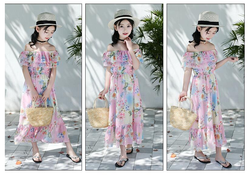 ชุดเด็ก : ชุดเดรส ลายดอก เปิดไหล่