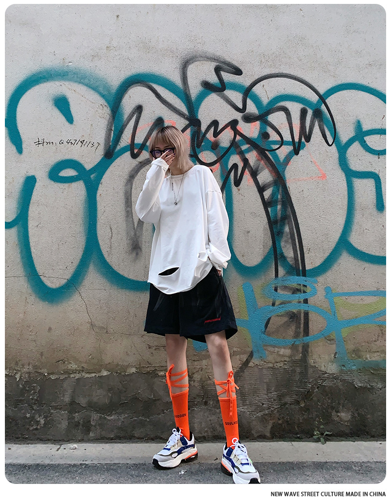 พร้อมส่ง ถุงเท้า เด็ก-ผู้ใหญ่ แบบยาว มีสายไขว้ ผูกข้อขา สีพื้น