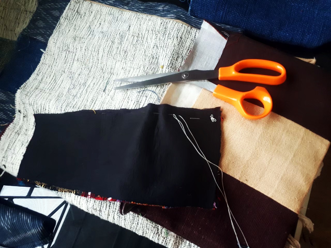 SIVA กระเป๋าลดโลกร้อนทำจากผ้าฝ้ายย้อมครามและผ้าฮัม ฟรีค่าส่ง ฟ้าและน้ำตาล L,XL