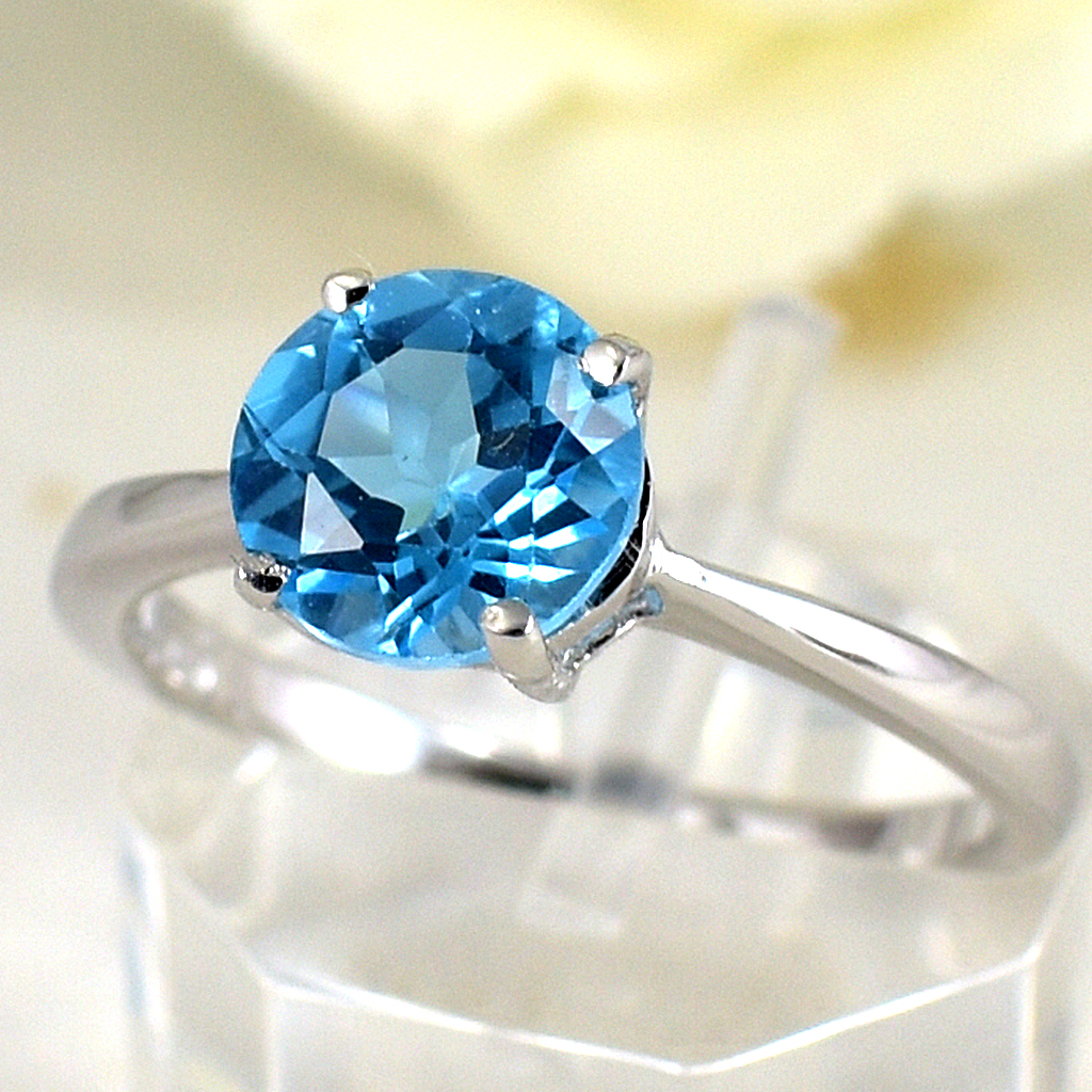 แหวนเงินแท้ราคาถูกชุบทองคำขาว สวิสบลูโทปาซแท้ 1.65 กะรัต งานประณีตสวยงาม สั่งผลิตค่ะ