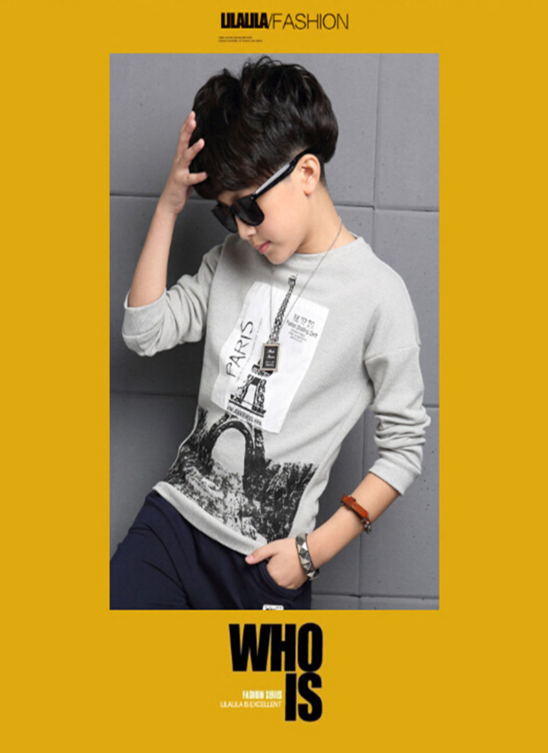 F-เสื้อกันหนาว คอกลมแขนยาวสีเทาอ่อน