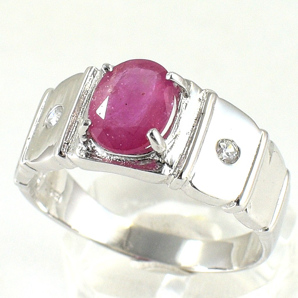 แหวนเงินแท้ราคาถูกชุบทองคำขาว พลอยแท้ทับทิม 1.45 กะรัต เพชรCZ 0.06 กะรัต งานประณีตสวยงาม สั่งผลิตค่ะ