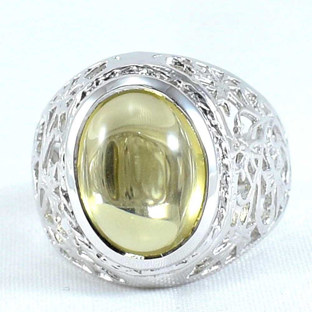 แหวนเงินแท้ราคาถูกชุบทองคำขาว พลอยแท้เลมอนควอทซ์ 5.50 กะรัต งานประณีตสวยงาม สั่งผลิตค่ะ