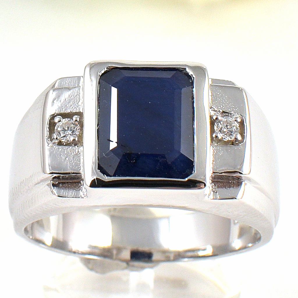 แหวนเงินแท้ราคาถูกชุบทองคำขาว ไพลินแท้ 3.70 กะรัต เพชรCZ 0.08 กะรัต งานประณีตสวยงาม สั่งผลิตค่ะ