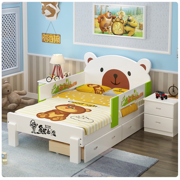 เตียงนอนไม้เด็ก MoMo Bear เตียงเดี่ยว 3ฟุต ลายพีหมี น่ารัก TP21020 (WDK20)