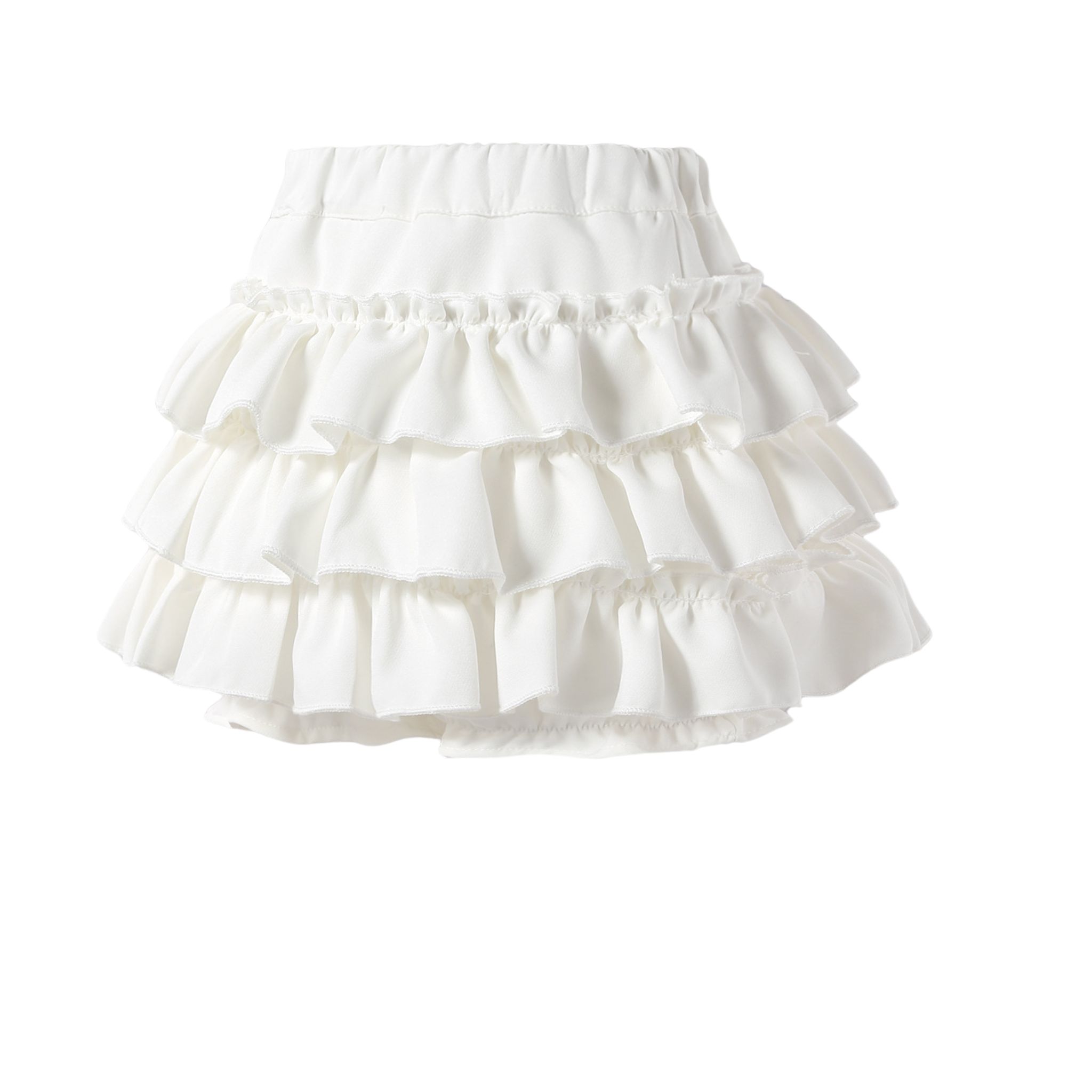 กระโปรง เด็กผู้หญิง ทรงขนมชั้น สีพื้น มีซับระบายชั้นติดโบว์