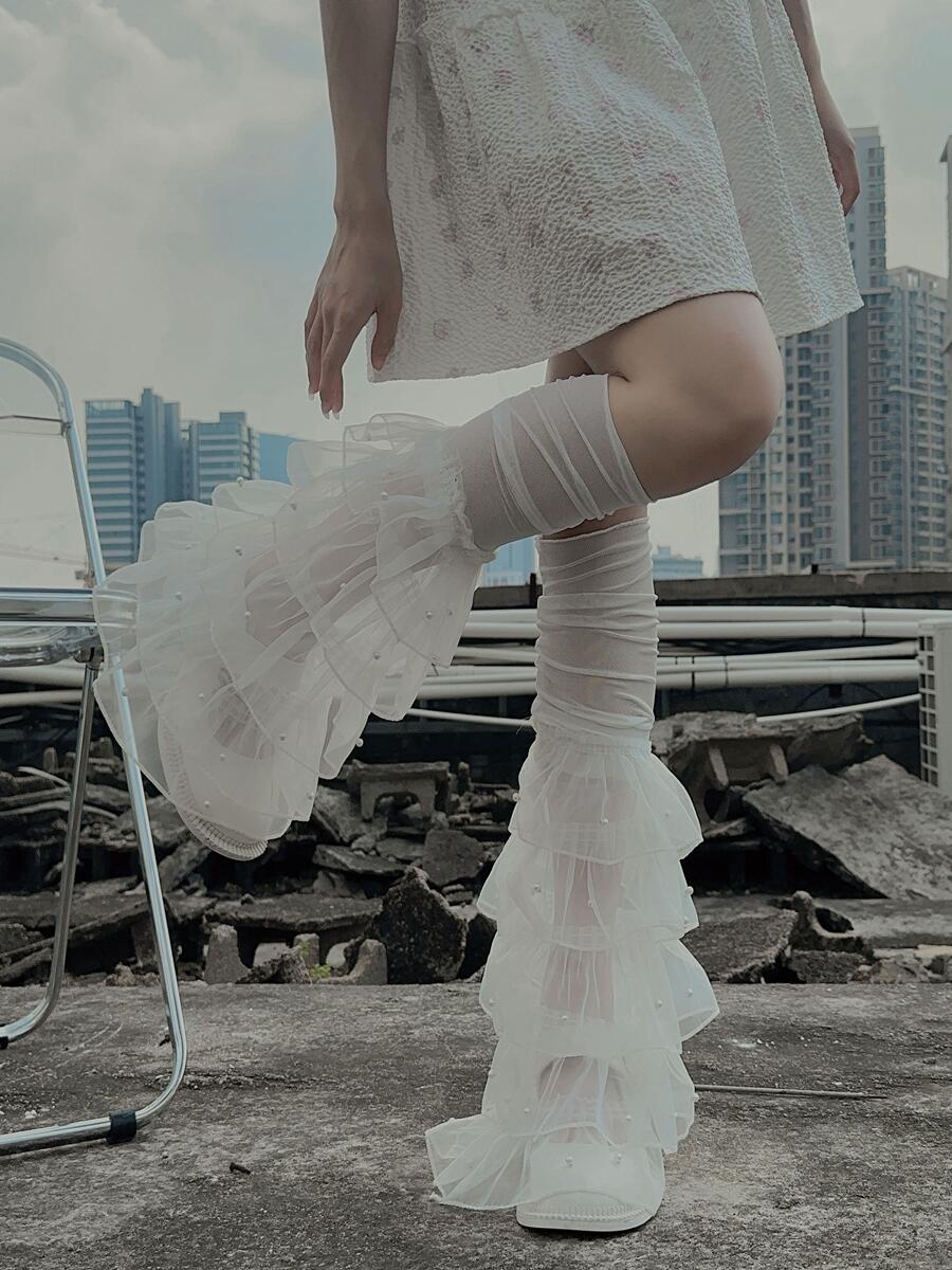 friendly3kid ปลอกขา ถุงเท้า แบบยาว สวมขา ถุงเท้าY2K ระบาย