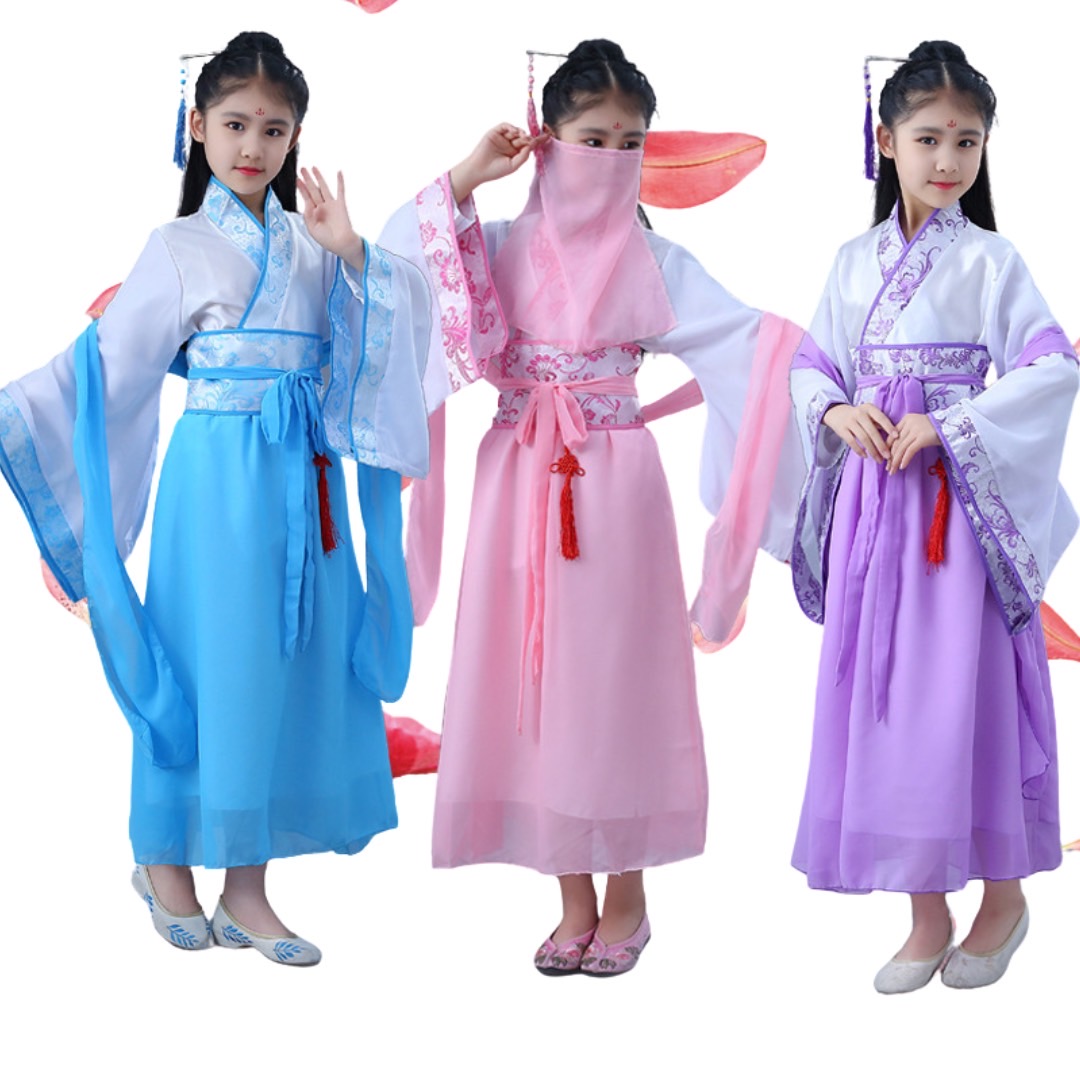 ชุดจีน กี่เพ้า จีนโบราณยาว รุ่นสีพื้นขาวขลิบสี