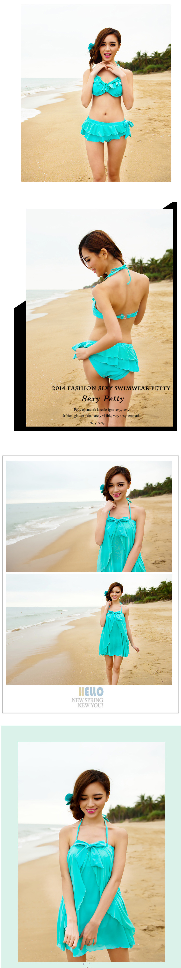 ชุดว่ายน้ำ สีเขียว เซต 3 ชิ้น รอบอก 34-38 นิ้ว สะโพก 36-39 นิ้วค่ะ ผ้าตัวนอกเป็นผ้าชีฟองค่ะ