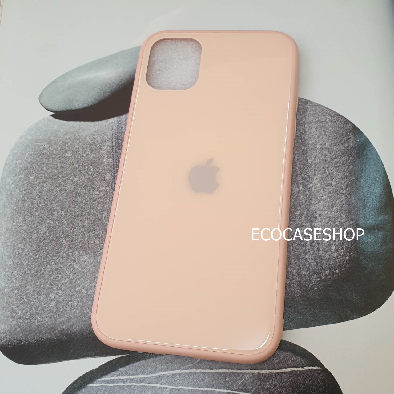 iPhone11Pro เคสขอบนิ่มหลังกระจก งานดี สีชมพู