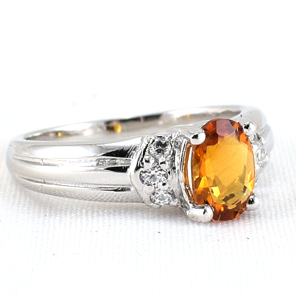 แหวนเงินแท้ราคาถูกชุบทองคำขาว ซิทรินแท้ 0.95 กะรัต งานประณีตสวยงาม สั่งผลิตค่ะ