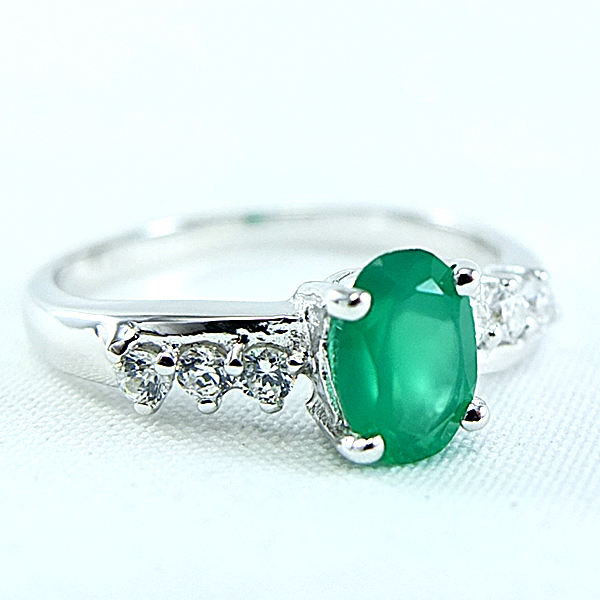 แหวนเงินแท้ราคาถูกชุบทองคำขาว พลอยแท้กรีนอะเกท 0.72 กะรัต เพชรCZ 0.18 กะรัต งานประณีตสวยงาม สั่งผลิตค่ะ