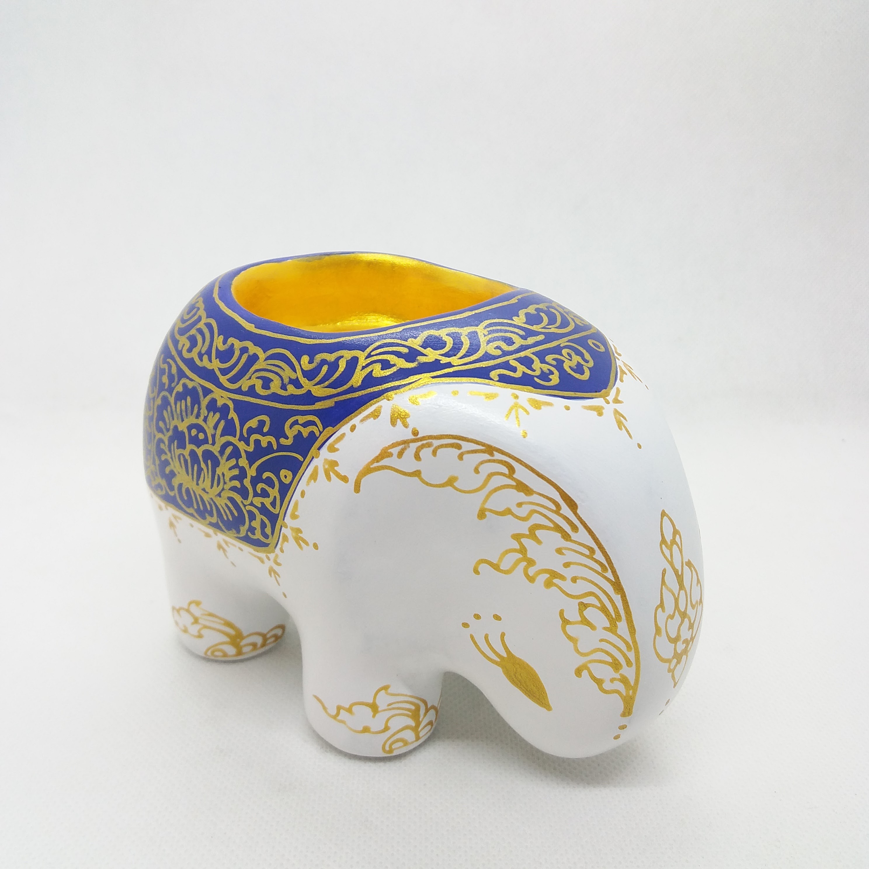 ช้างใส่เทียนหอมเทียน Size S ขาวน้ำเงิน