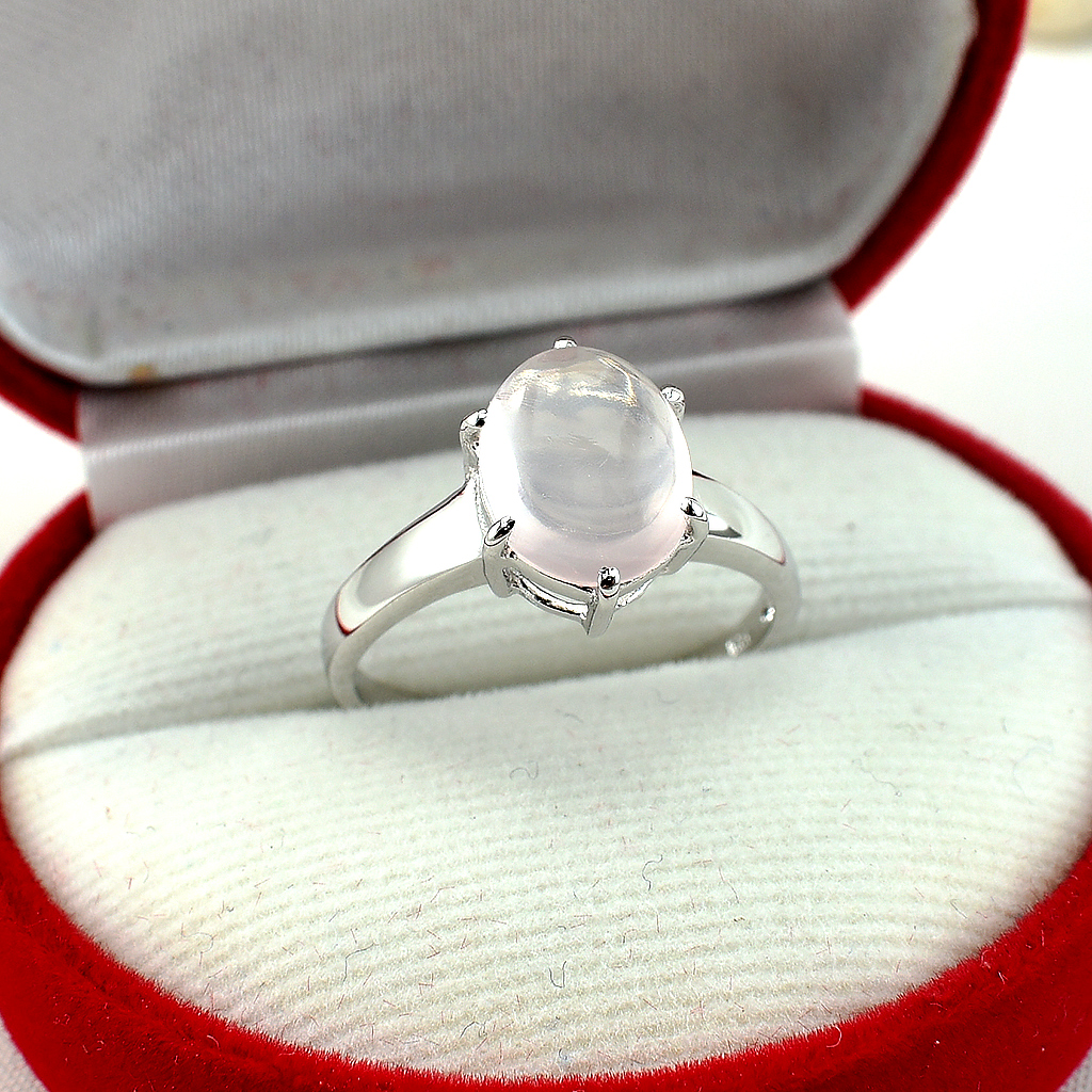 แหวนเงินแท้ราคาถูกชุบทองคำขาว พลอยแท้โรสควอทซ์ 3.55 กะรัต งานประณีตสวยงาม สั่งผลิตค่ะ