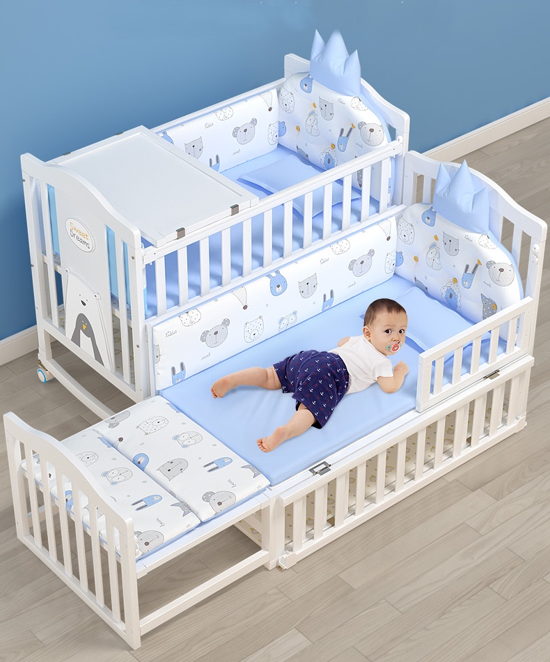 เตียงเด็กไม้สีขาว สามารถปรับขยายเป็นเตียงเด็กโต Double Size WW3 (TB10108)