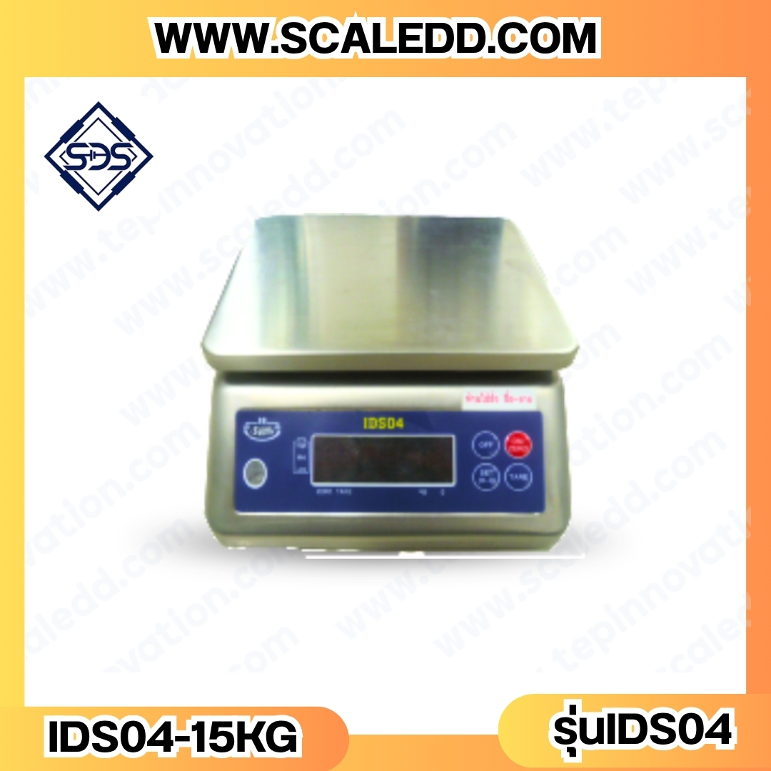 เครื่องชั่งกันน้ำ ตั้งโต๊ะ พิกัดน้ำหนัก 15Kg อ่านค่าละเอียด 2g เครื่องชั่งดิจิตอล15kg เครื่องชั่งกันน้ำ15kg ตาชั่งสแตนเลส15kg เครื่องชั่งน้ำหนัก15kg ยี่ห้อ SDS รุ่น IDS04-15K