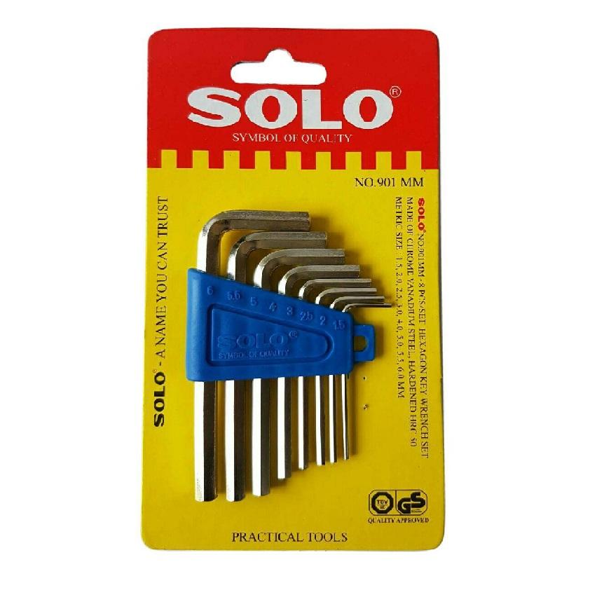 กุญแจแอล SOLO ประแจหกเหลี่ยมชุบขาว CRV ชุด 8 ชิ้น รุ่น 901 mm. 02-7374802-3