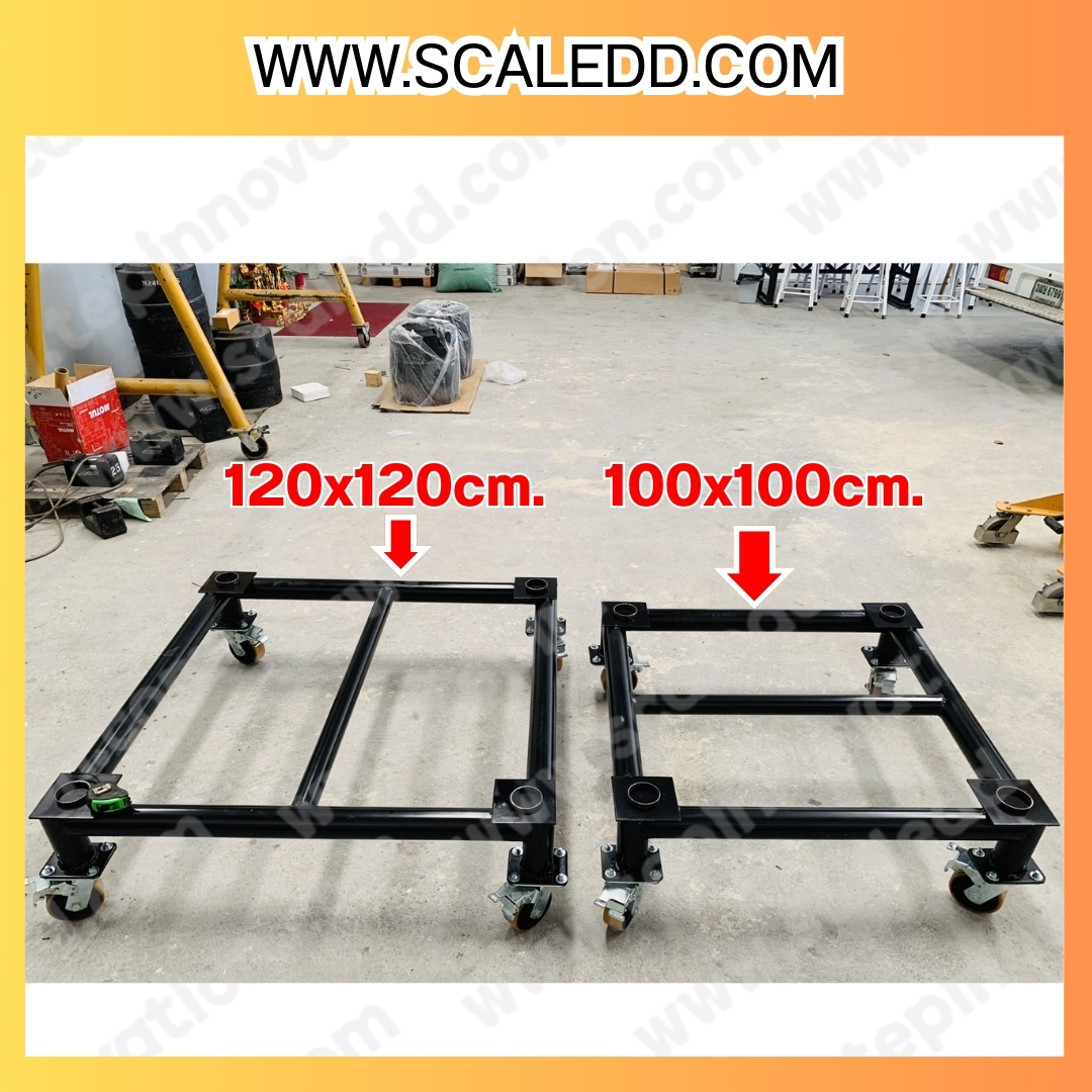 ฐานลองแท่นชั่งน้ำหนัก พร้อมล้อเลื่อน โครงสร้างทำจากเหล็ก ขนาด 120*120 ซม. สูงจากพื้น 35 ซม. น้ำหนัก 40 กิโลกรัม พร้อมล้อยูรีเทนสามารถล๊อคล้อได้ เคลื่อนย้ายได้