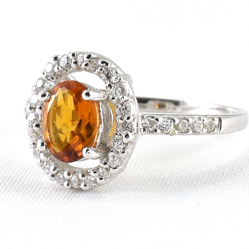 แหวนเงินแท้ราคาถูกชุบทองคำขาว ซิทรินแท้ 1.0 กะรัต เพชรCZ 0.30 กะรัต งานประณีตสวยงาม สั่งผลิตค่ะ