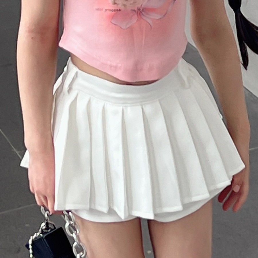 พร้อมส่ง กระโปรงเด็กผู้หญิง อัดพลีสสั้น สีพื้น ไม่รวมเข็มขัด