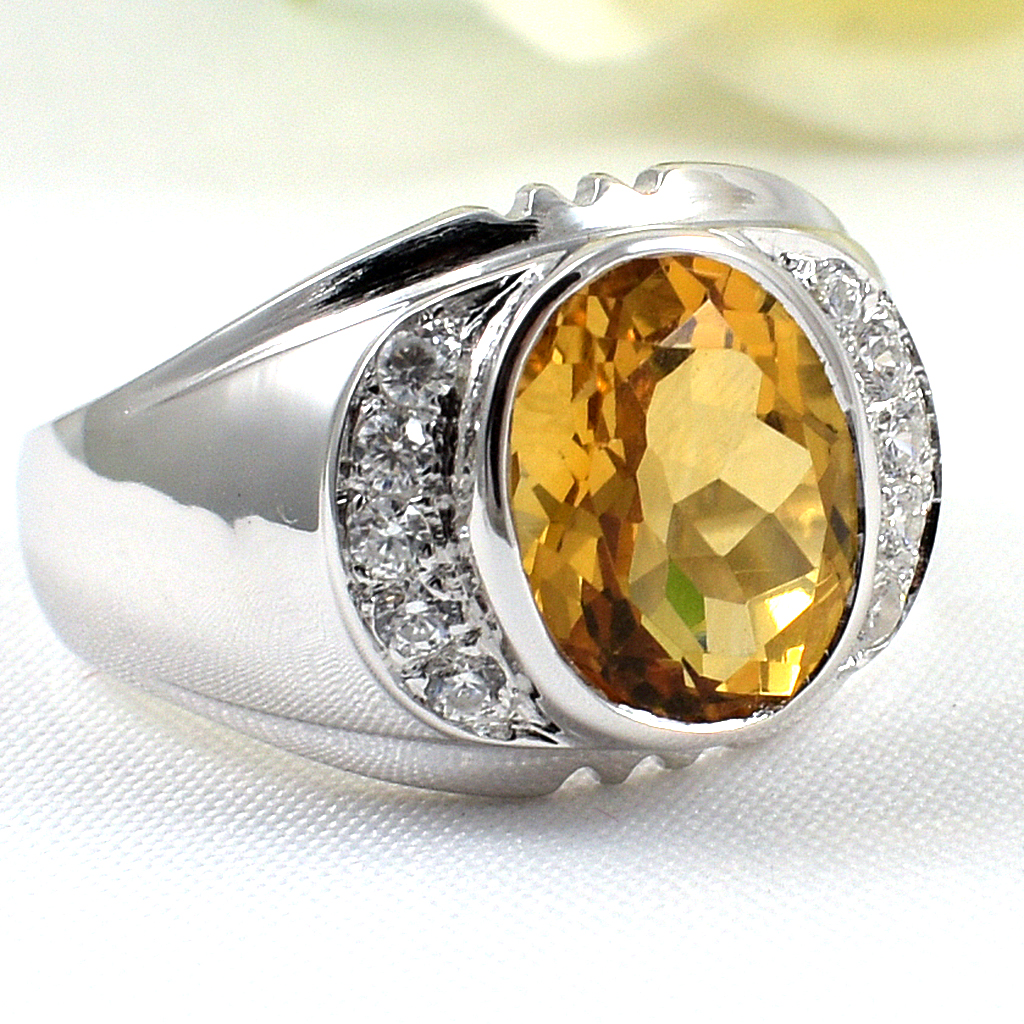 แหวนเงินแท้ราคาถูกชุบทองคำขาว ซิทรินแท้ 4.55 กะรัต เพชรCZ 0.30 กะรัต งานประณีตสวยงาม สั่งผลิตค่ะ