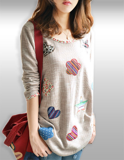 เสื้อแฟชั่นแขนยาว ถักตกแต่งสไตล์เกาหลี น่ารักฝุดๆจ้า รหัส 1047
