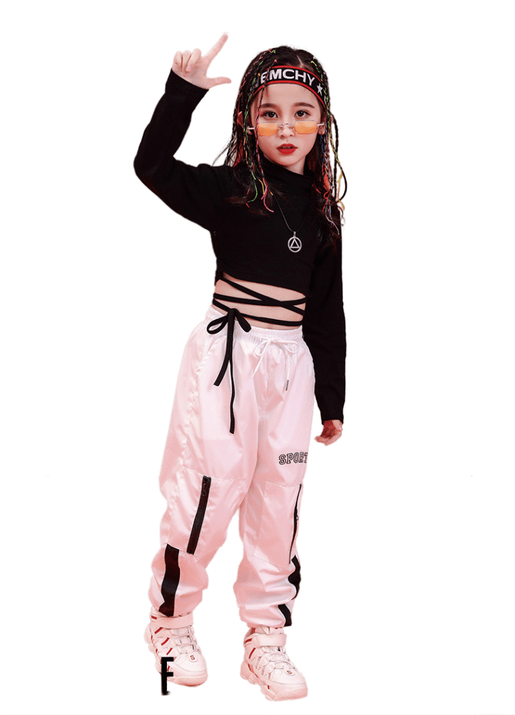 ชุดเต้น ชุดแดนซ์ เสื้อเอวลอยสีดำ+กางเกงขายาวสีขาว