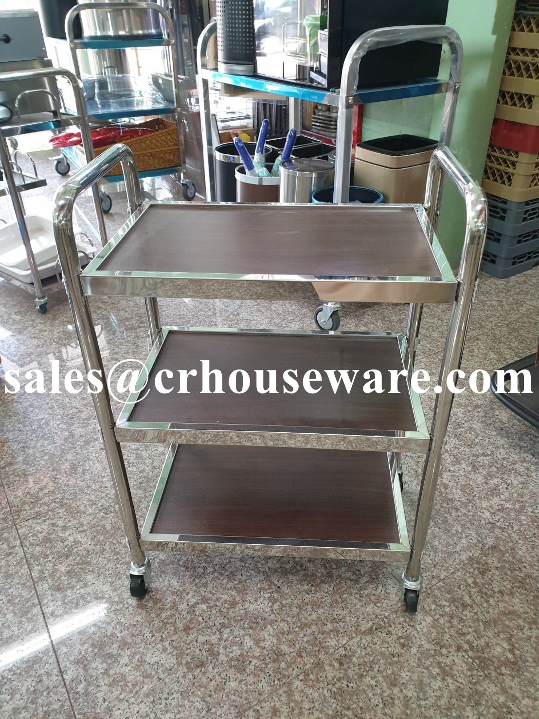 รถเข็นไม้+สแตนเลส 3 ชั้น 002-STK-KX-2