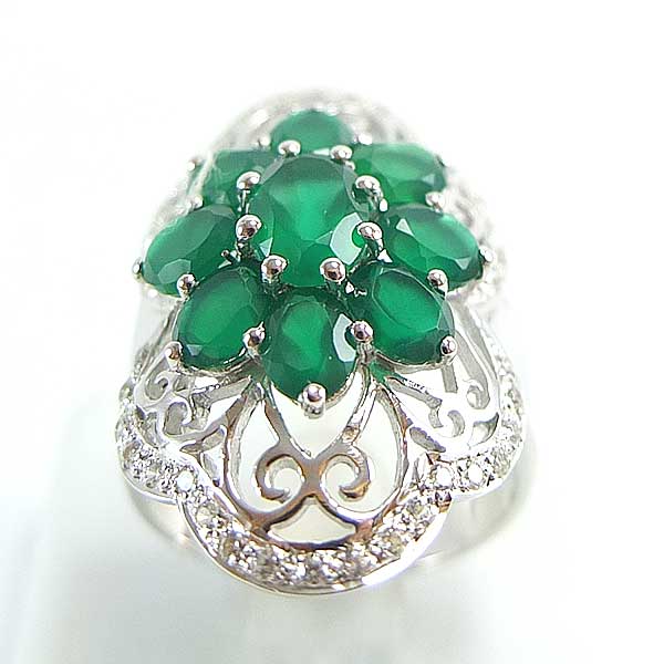 แหวนเงินแท้ราคาถูกชุบทองคำขาว พลอยแท้กรีนอะเกท 3.32 กะรัต เพชรCZ 0.38 กะรัต งานประณีตสวยงาม สั่งผลิตค่ะ