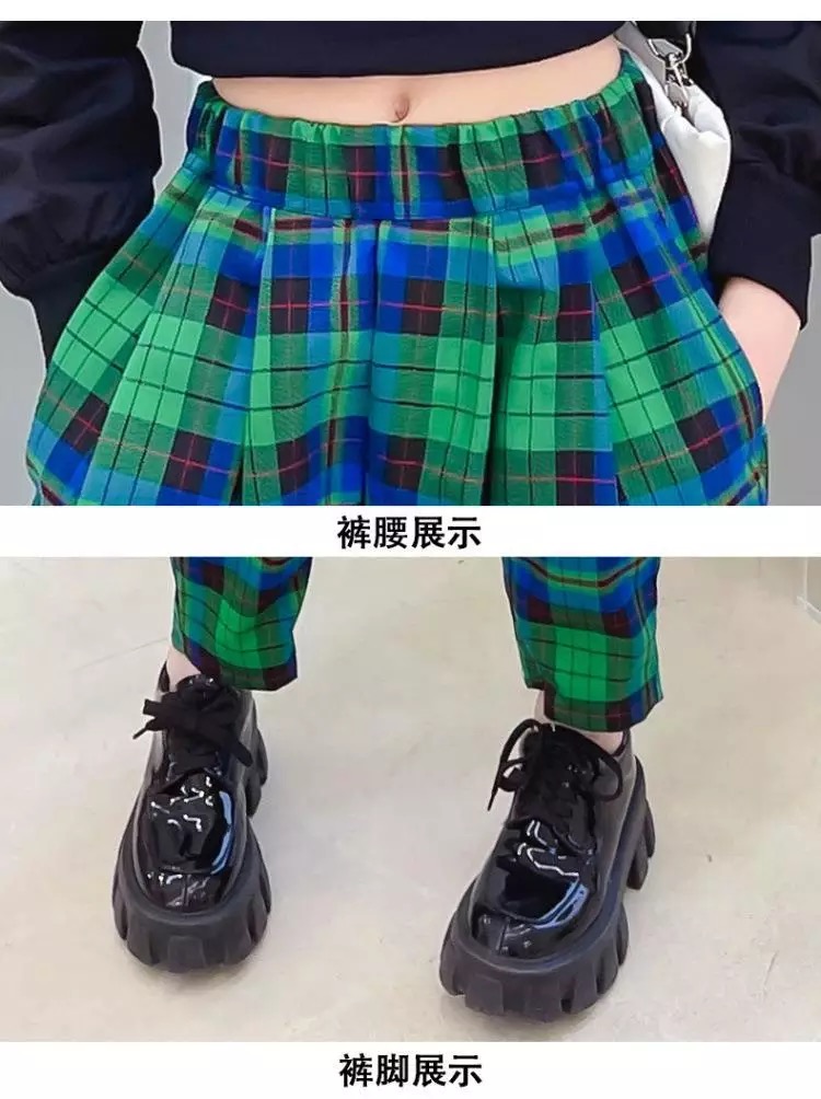 ชุดเต้น แดนซ์เสื้อแขนยาวสีขาว+กางเกงลายสก๊อต สีแดง