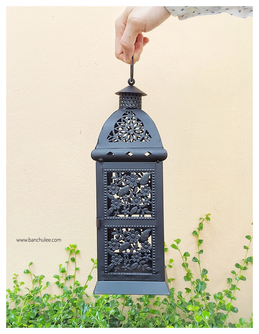 Black Vintage Lantern ตะเกียงสไตล์วินเทจ สีดำ ฉลุลายดอกไม้