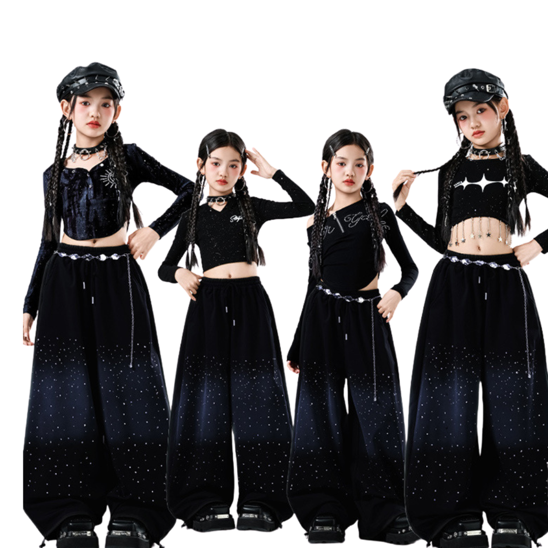Friendly4kidชุดเต้นเด็กหญิง set เสื้อ+กางเกง สีดำสไตล์hiphop